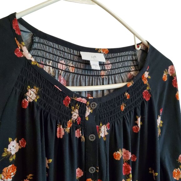 J Jill Prairie Farm Black Floral Button Up Midi Dress Medium - Picture 3 of 16